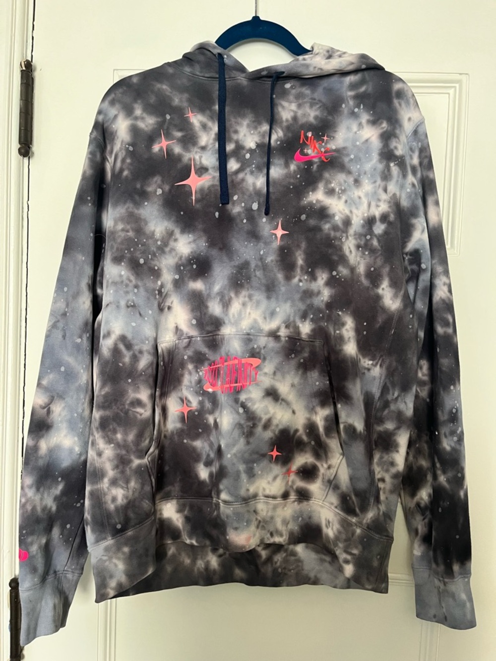 Nike Spacewave Hoodie Sweatshirt Mens M Gray Tie Dye Splatter Pullover